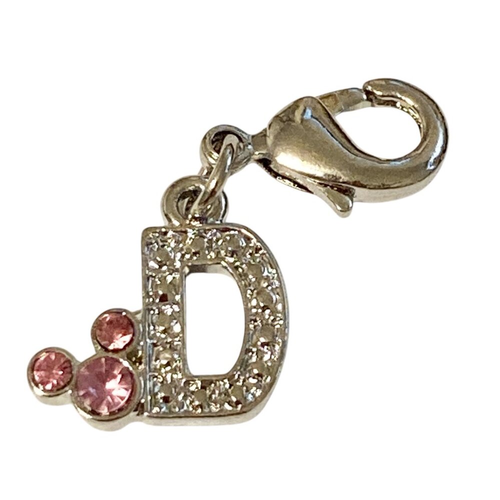 Vintage Disney Pink Crystal Mickey Mouse Ears Charm Clip On Initial Letter D